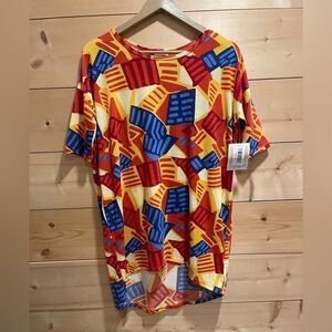 NWT Lularoe Irma Geometric Colorful Top Yellow Red Blue Size XS